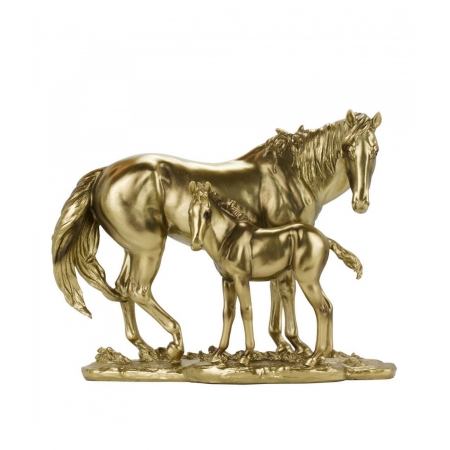 Cavalos MÃ£e Filhote Dourados 21cm - Resina Animais ampliada