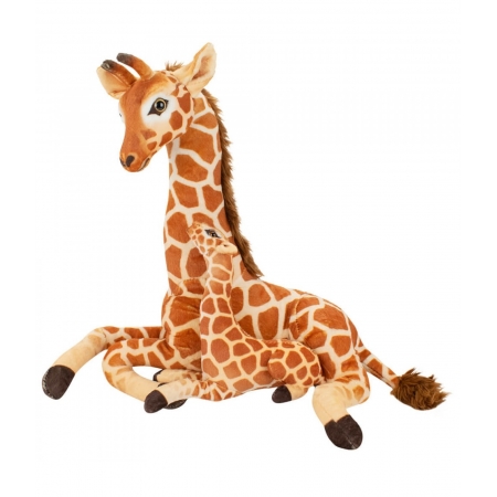 Girafa MÃ£e E Filhote Deitados Realista 38cm - PelÃºcia ampliada