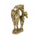 Cavalos MÃ£e Filhote Dourados 21cm - Resina Animais