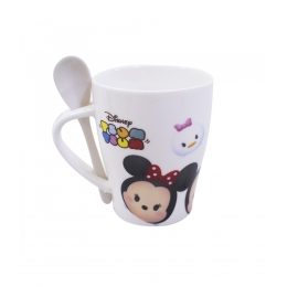 Caneca De Porcelana Com Colher Mickey & Minnie Tsum Tsum 310ml - Disney