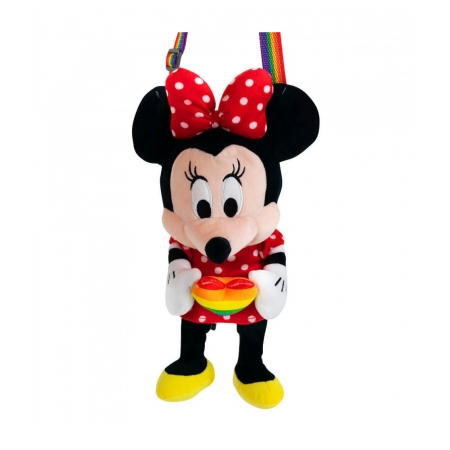 Mini Bolsa PelÃºcia Minnie CoraÃ§Ã£o Arco-Ãris 20cm - Disney ampliada