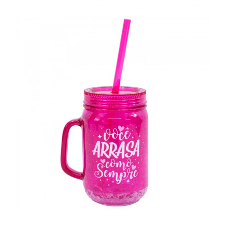 Caneca Rosa com Gel e Canudo Você Arrasa 500ml ampliada