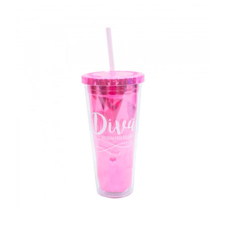 Copo Rosa Diva com Canudo 650ml ampliada