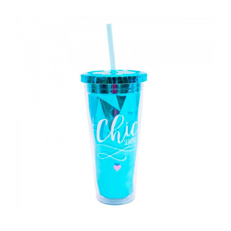 Copo Azul Chic com Canudo 650ml ampliada