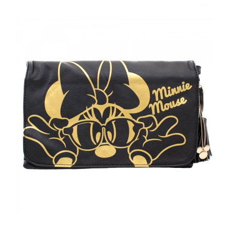 Bolsa Tiracolo Preta Minnie em Dourado ampliada