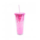 Copo Rosa Diva com Canudo 650ml