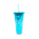 Copo Azul Chic com Canudo 650ml